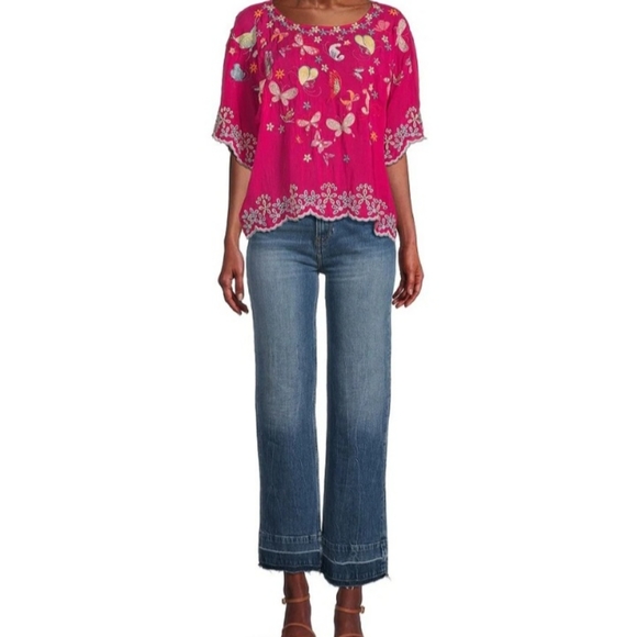 JOHNNY WAS Bellona Floral and Butterfly Embroidered Motif Soft woven NWT large - Picture 4 of 5